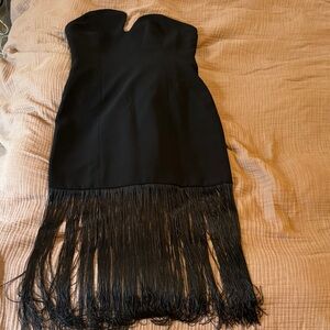 Amanda Uprichard Black Strapless Fringe Dress